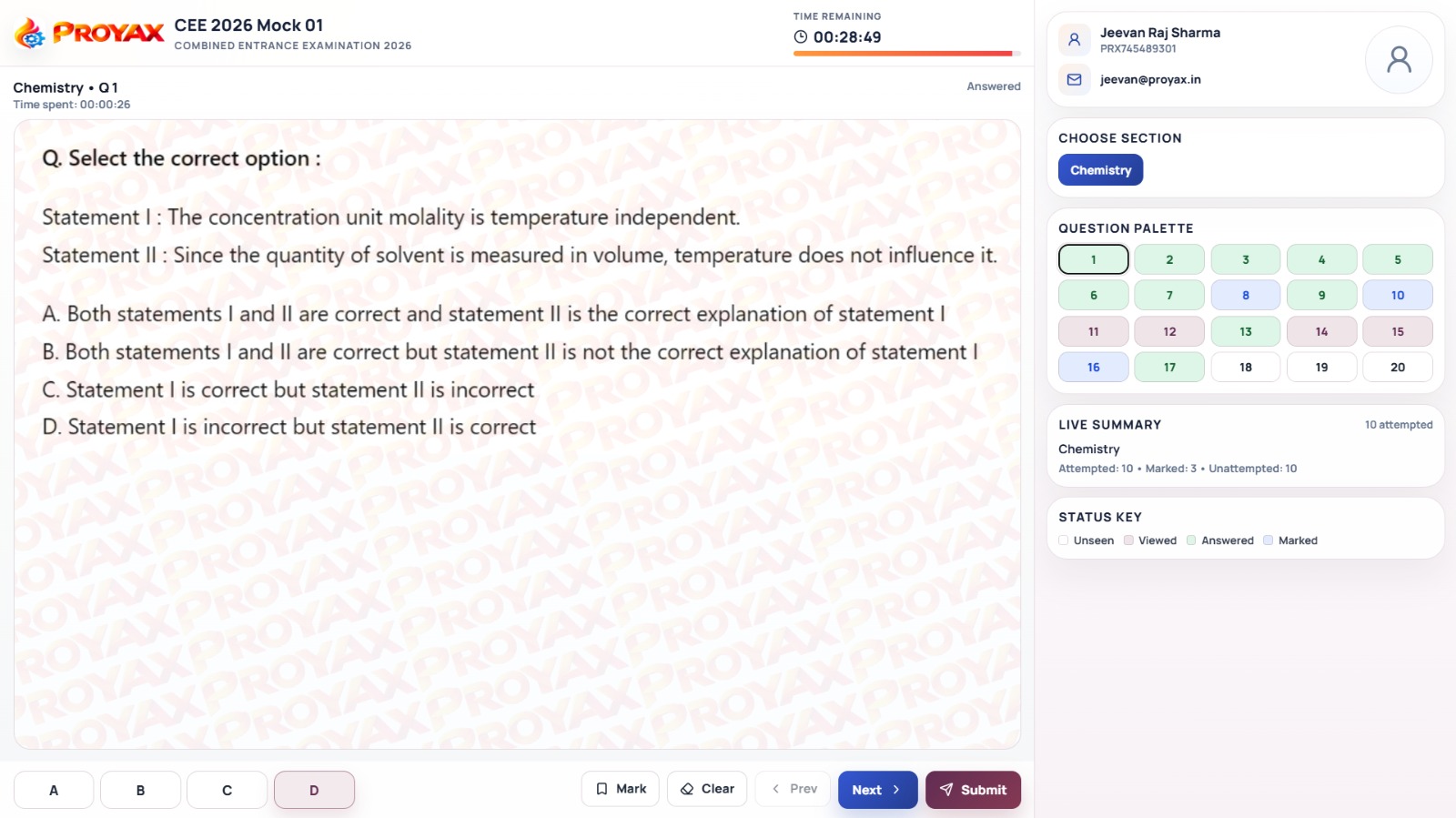 PROYAX Exam Interface